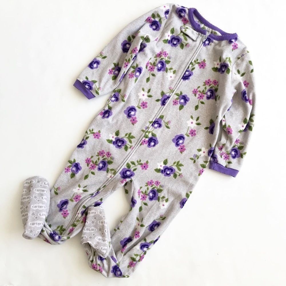 Carters floral print fleece footed pajama GUC 4T